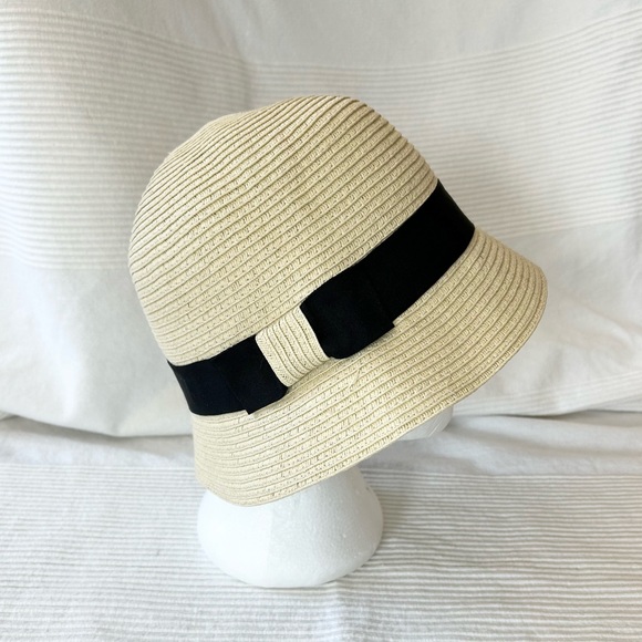 Paper Straw Cloche Hat With Black Ribbon Trim - Picture 2 of 13